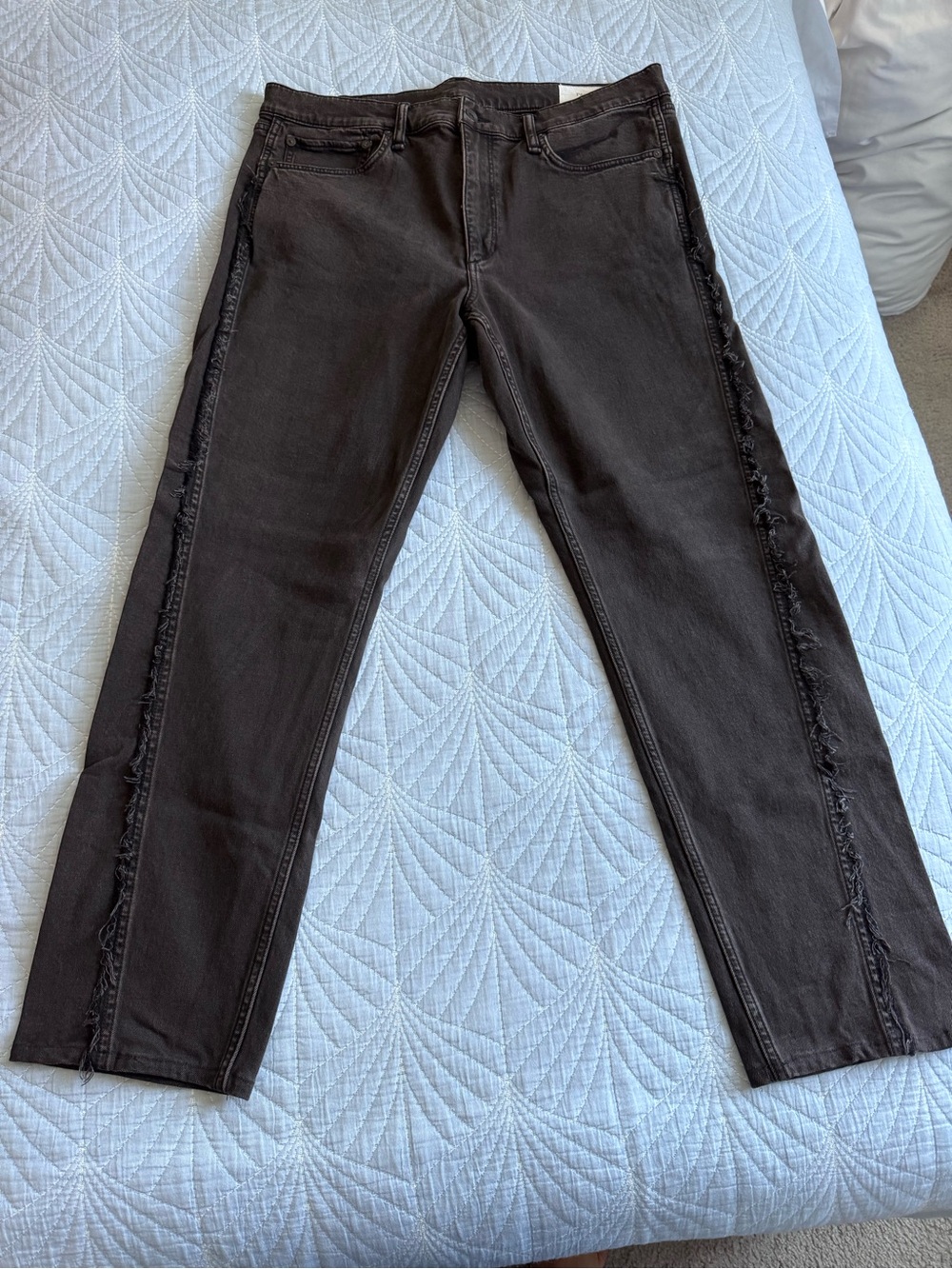 rag & bone Brown Frayed Side-Trim Straight Jeans